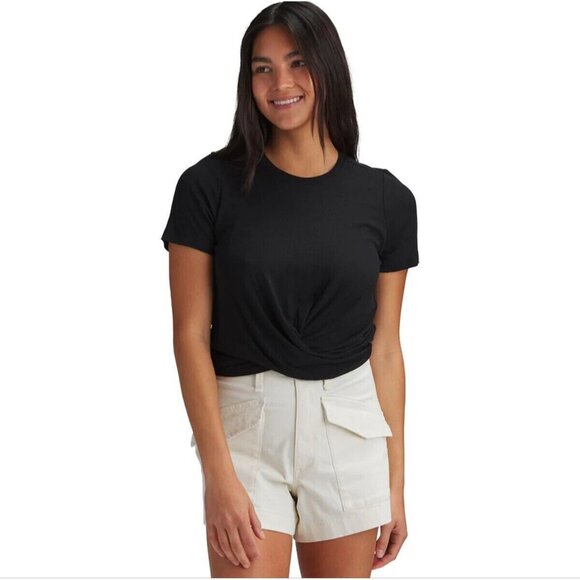 Marine Layer Black Twisted Front Short Sleeve Top Womens sz Medium Modal Blend - Picture 1 of 11
